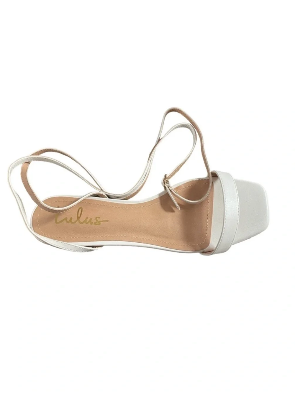 Lulu's- White ‘Esaly’ Ankle-Wrap Flat Sandals